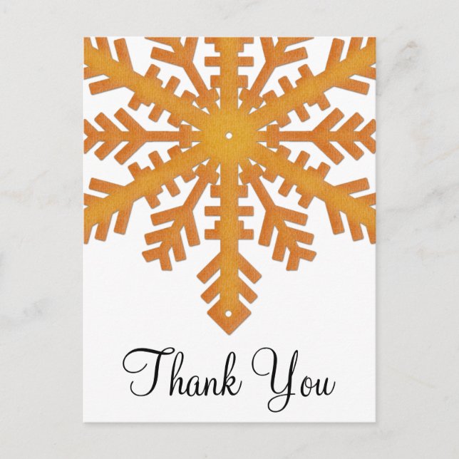 Naranja Snowflake Winter Gracias Postales (Anverso)
