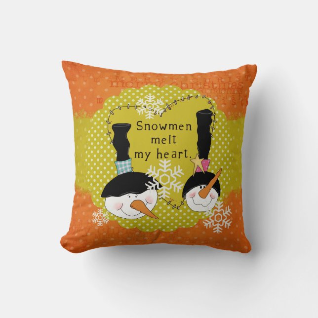 Naranja Snowmen Funde la almohada de vacaciones en (Anverso)