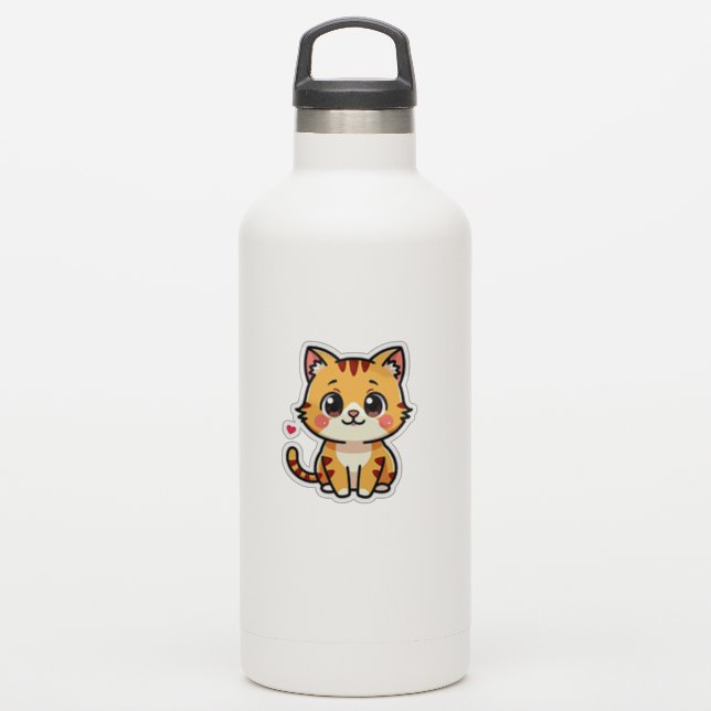 Naranja sonriente Tabby Kitten - Pegatina amable (Botella de agua)