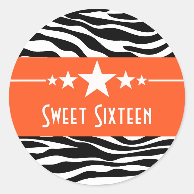 Naranja Stars Zebra Print Sweet 16 Pegatinas (Anverso)