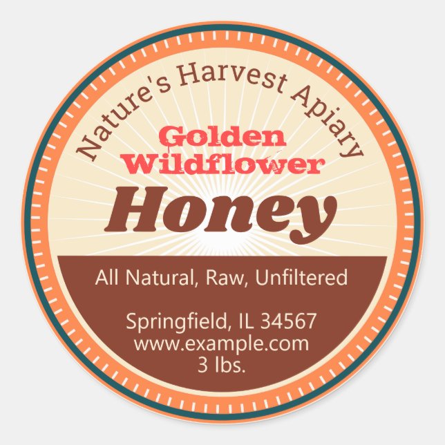 Naranja Sunburst Honey Light  Beekeeper Pegatinas (Anverso)