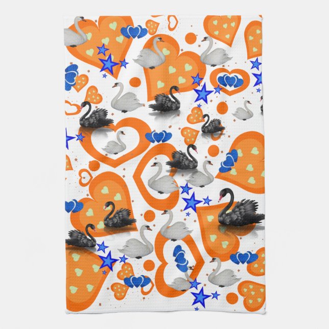 Naranja Swan Corazón Toalla de Cocina Mano (Vertical)