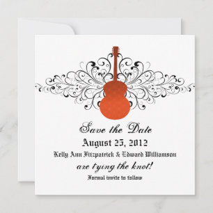 Naranja Swirls Guitar Guardar la invitación