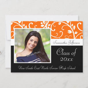 Naranja Swirly Vine Photo Graduation Invitación