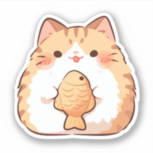Naranja Tabby Cat ama al Pegatina de Taiyaki