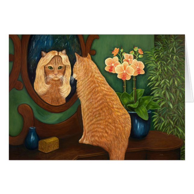 Naranja Tabby Cat and Mirror (Anverso (Horizontal))