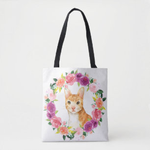 Naranja Tabby Cat con bolsa de baño de coraje flor