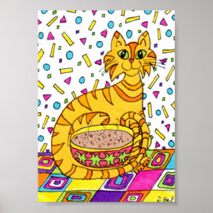 Naranja Tabby Cat con Cappuccino Mini arte folclór
