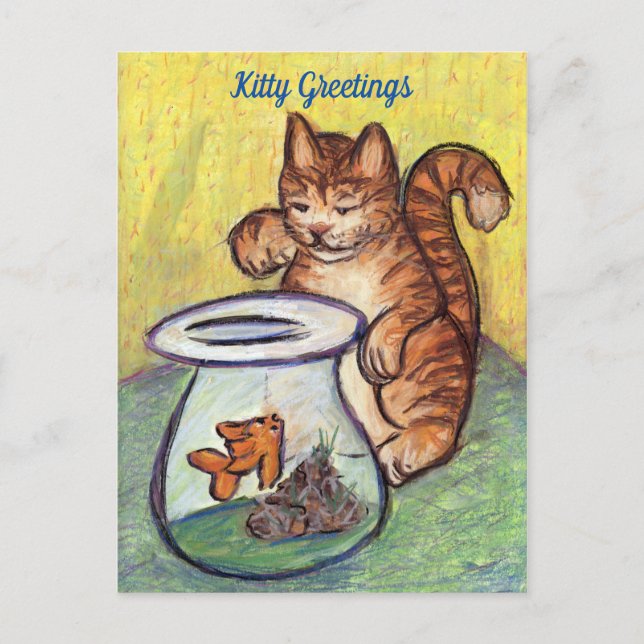 Naranja Tabby Cat Goldfish Perder postales Persona (Anverso)