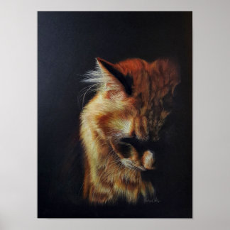 Naranja Tabby Cat "Stay Strong", arte a lápiz de c