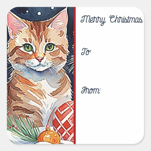 Naranja Tabby Kitten Meowy Navidades etiqueta de r (Anverso)