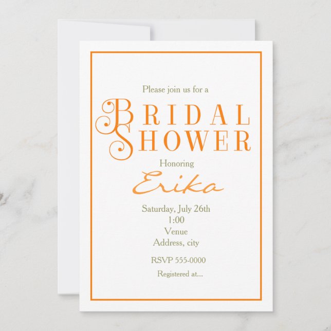 Naranja Tangerine Bridal Shower Classy Invitación (Anverso)