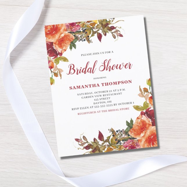 Naranja Terracotta Floral Bridal Shower Invitación (Subido por el creador)