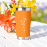 Naranja Texto manuscrito Elegante Botella de agua<br><div class="desc">Naranja Elegante Botella de Agua con opción de añadir nombre con hermoso texto caligráfico. Más productos con este diseño están en la colección de abajo.</div>