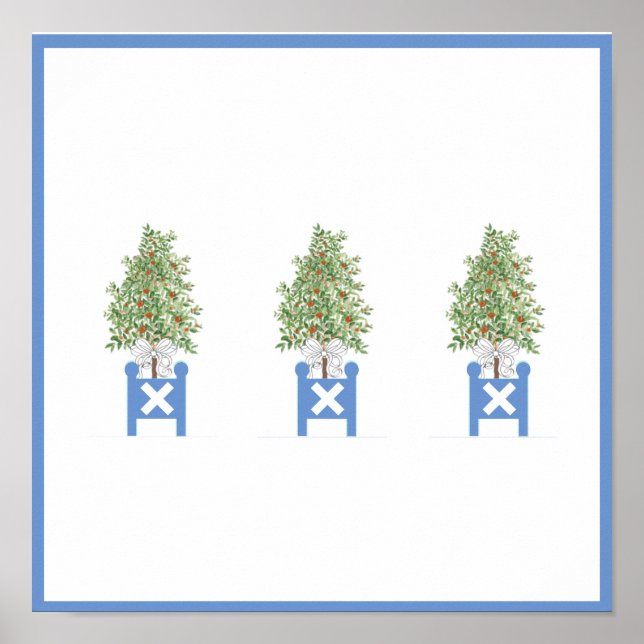 Naranja Topiary Blue Planter Box impresión de arte (Frente)