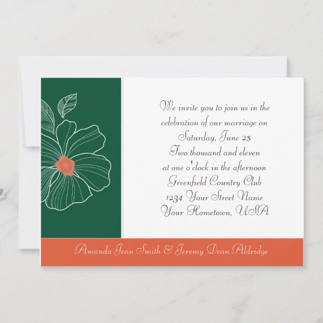 Naranja tropical e invitación a la boda verde (Anverso)