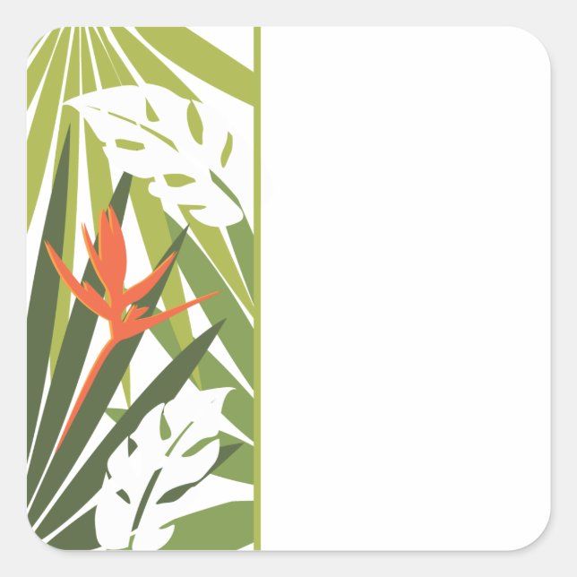 Naranja Tropical Floral Wedding Favor Pegatina (Anverso)