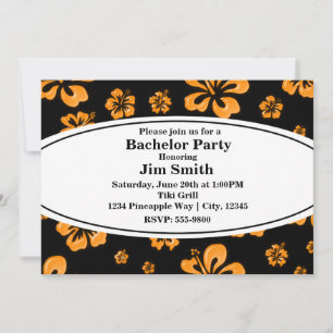 Naranja Tropical Hibiscus Invitación Floral Negra