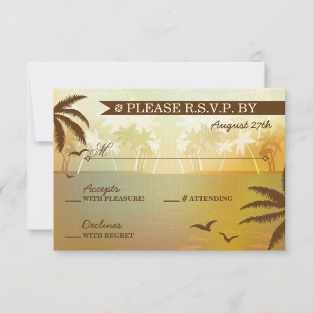 Naranja Tropical Scenic Beach Wedding RSVP (Anverso)