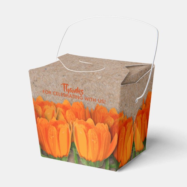 Naranja Tulip en Kraft saca cajas de favores de es (Front Side)