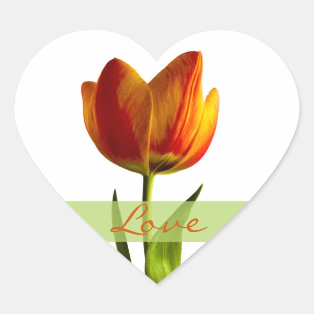 Naranja Tulip Love Heart Boda Sello para sobres (Anverso)