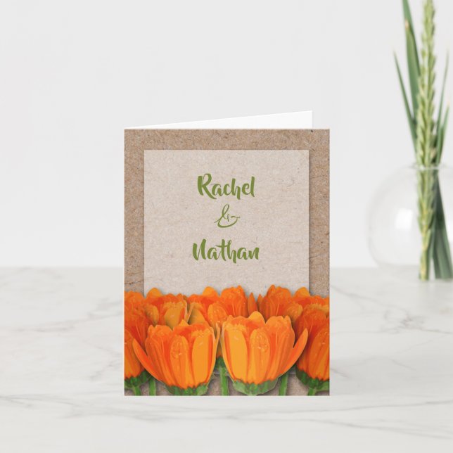 Naranja Tulips en Kraft Gracias Notas (Anverso)