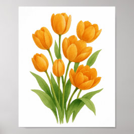 Naranja Tulips Pintando Arte De Pared Floral