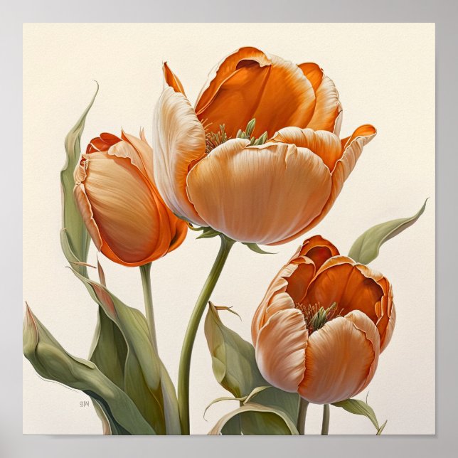Naranja Tulips Poster de impresión de arte de flor (Frente)