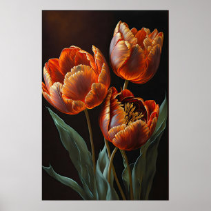 Naranja Tulips Poster de impresión de arte de flor