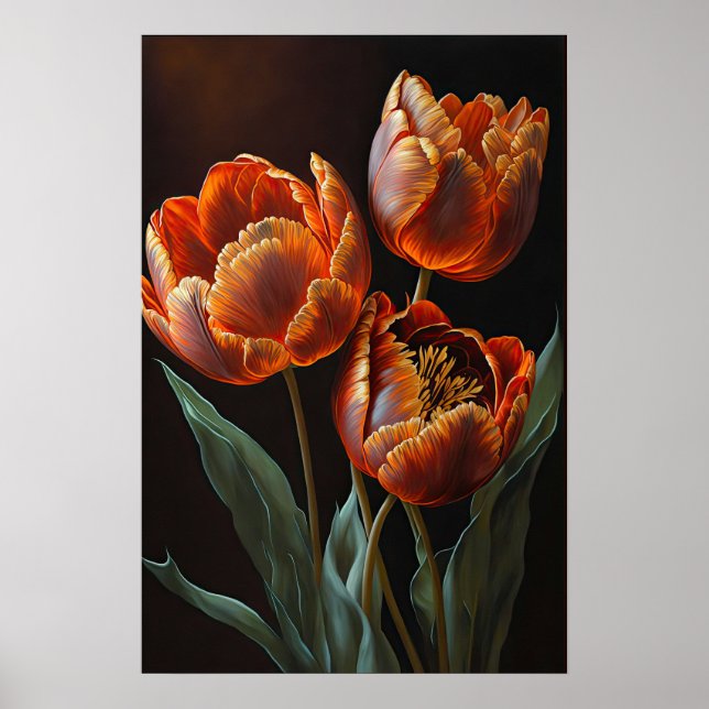 Naranja Tulips Poster de impresión de arte de flor (Frente)