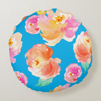 Naranja turquesa y Cojín decorativo redondo floral