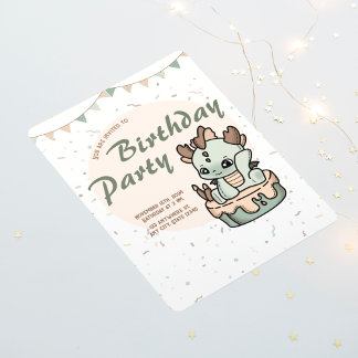 Naranja Verde Bebé Dragón Invitación de cumpleaños