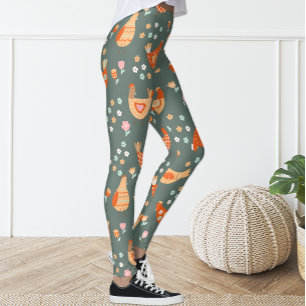 Naranja verde dulce Floral Pollo Leggings