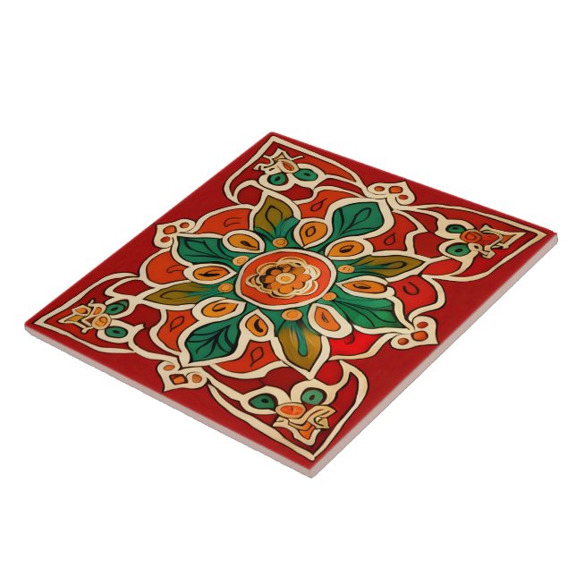 Naranja Verde Rojo Azulejos Amarillo Patrón Floral (Lado)