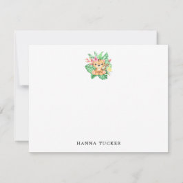 Naranja verde Tarjeta de nota plana rosa con tigre