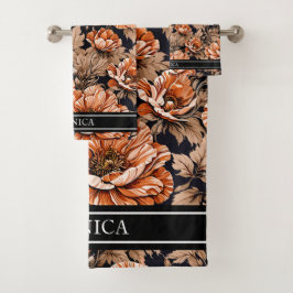 Naranja Vintage Nombre Floral De Adormidera Negro