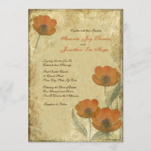 Naranja Vintage Poppies Invitaciones de matrimonio