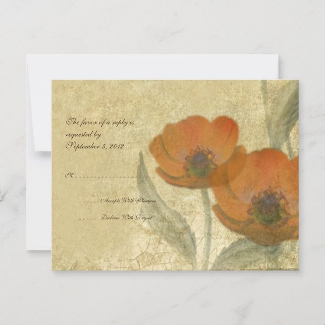 Naranja Vintage Poppies Wedding RSVP (Anverso)