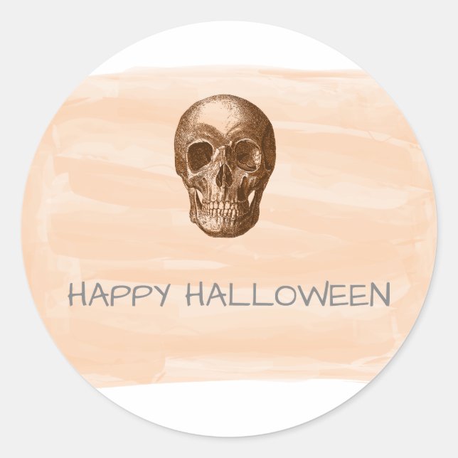 Naranja Watercolor Skull Pegatinas de Halloween (Anverso)