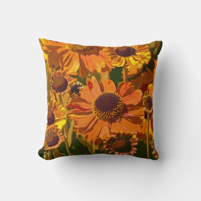 Naranja y almohada amarilla de lanzamiento de flor (Anverso)