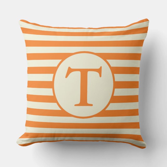 Naranja y almohada rayada beige del monograma (Anverso)