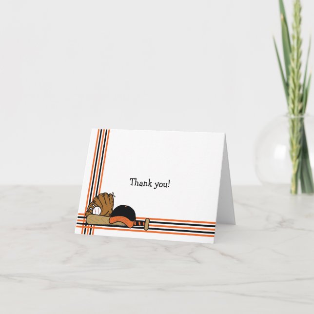 Naranja y Béisbol Negro Gracias Nota Ducha de bebé (Anverso)