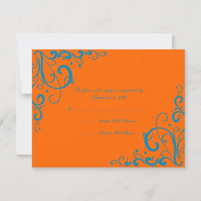 Naranja y boda azul floreciente RSVP (Anverso)
