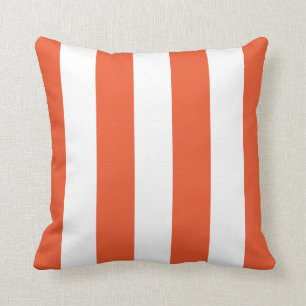 Naranja y Cojín decorativo blanco a rayas