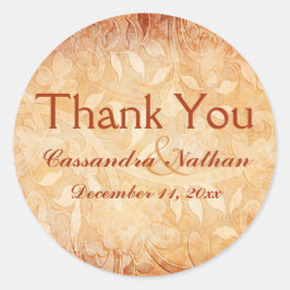 Naranja y Marfil Floral Gracias Pegatina