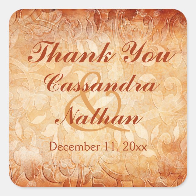 Naranja y marfil - Pegatina a favor de la boda flo (Anverso)