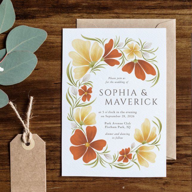 Naranja y Marigold Negrita Invitación a la Boda Fl (Subido por el creador)