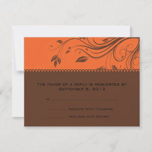 Naranja y marrón Floral Swirls Wedding RSVP