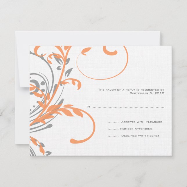 Naranja y matrimonio floral doble gris RSVP (Anverso)