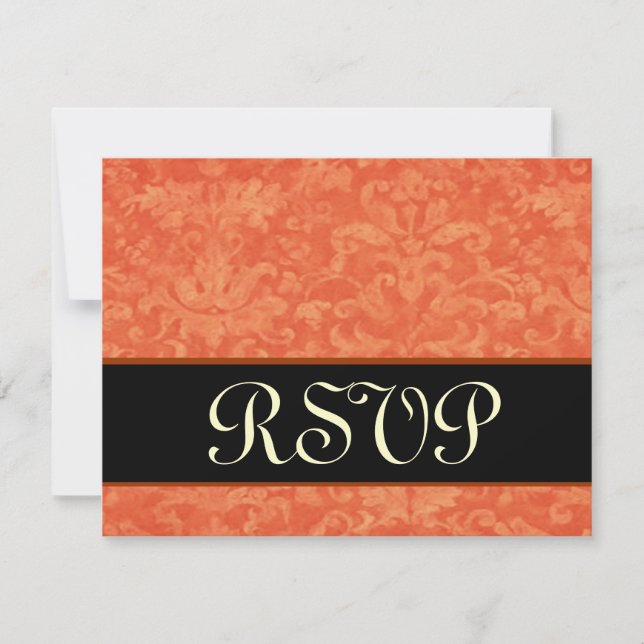 Naranja y negro Boda RSVP de Damask (Anverso)